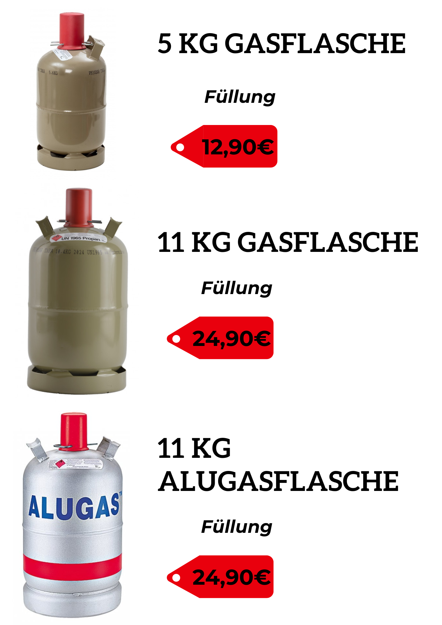 11kg Propan Gas Flasche Füllung Tauschflasche grau camping, grillen, heizen