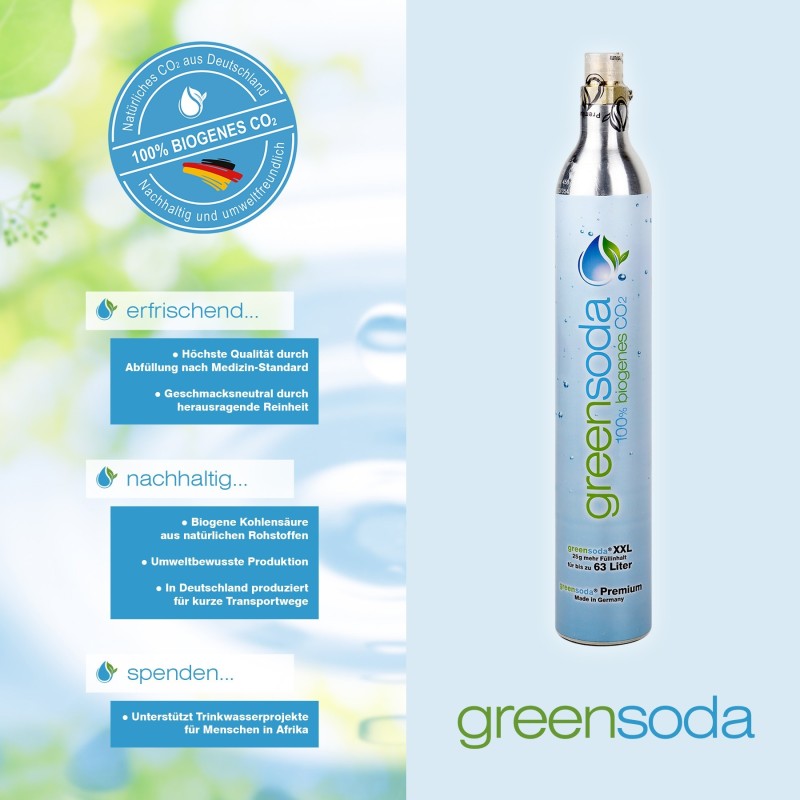 greensoda Standard Universal Bio Soda-Zylinder 425g Kohlensäure für Wassersprudler