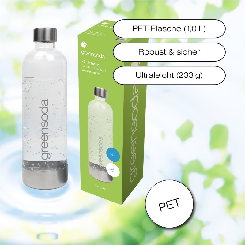 greensoda PET-Flasche 1,0 Liter für Trinkwassersprudler